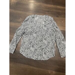 Arianna By Howards Leopard Print V Neck Long Sleeve Blouse Top S/M